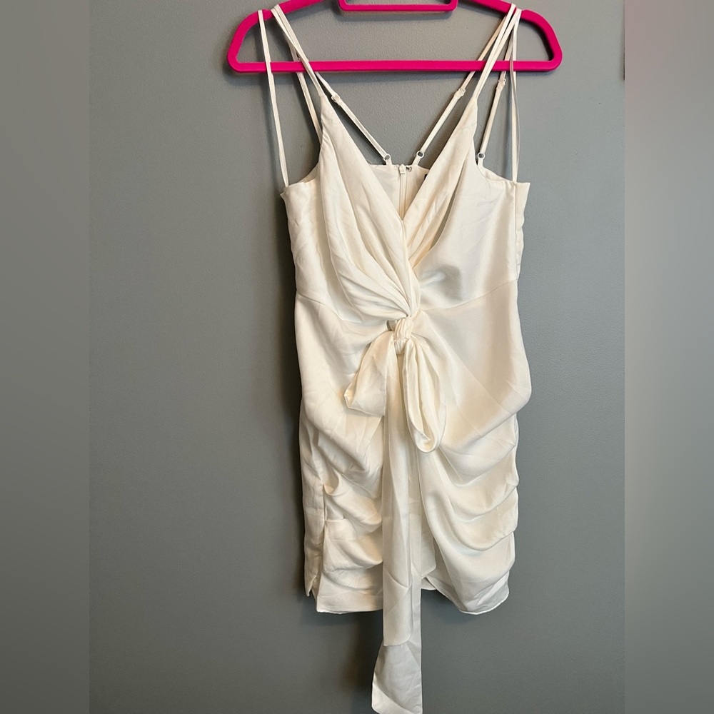 Vici- white satin drape mini dress